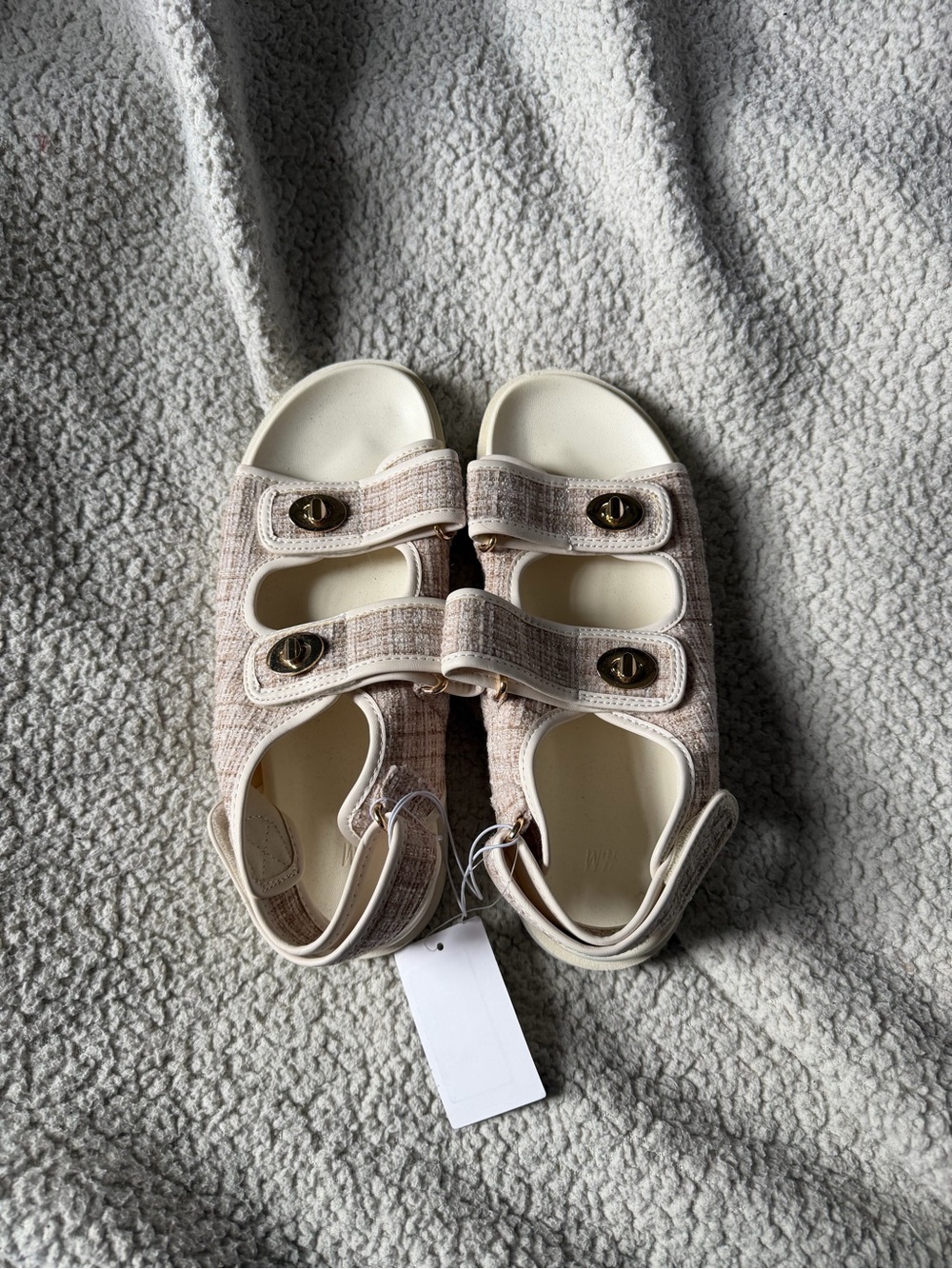 H&M Beige Tweed Adjustable Strap Sandals